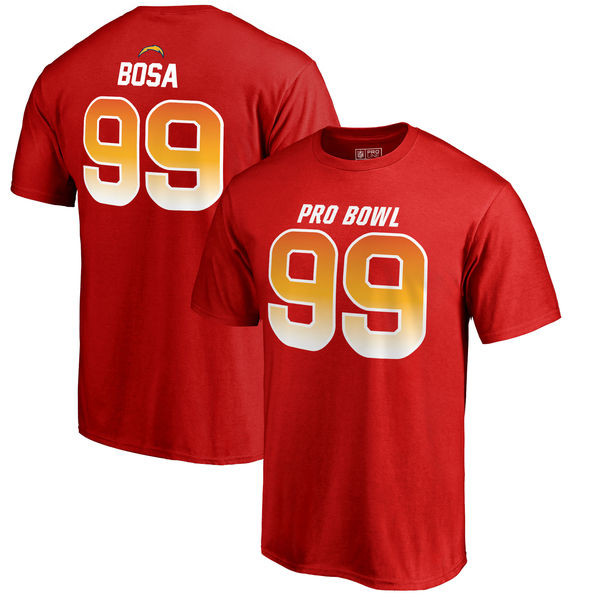Chargers 99 Joey Bosa AFC NFL Pro Line by Fanatics Branded 2018 Pro Bowl Stack Name & Number T Shirt Red