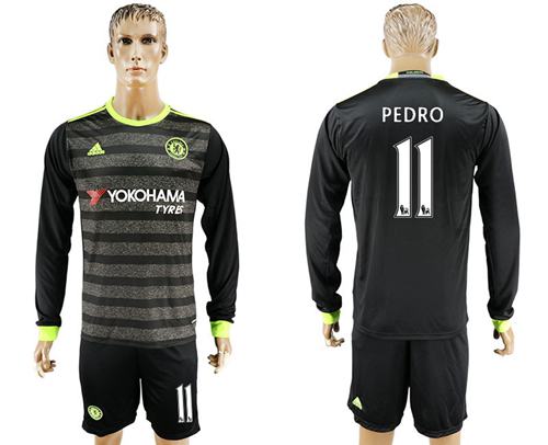 Chelsea 11 Pedro Sec Away Long Sleeves Soccer Club Jersey