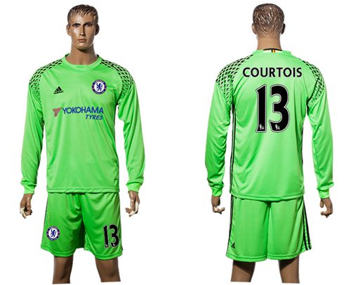 Chelsea 13 Courtois Green Goalkeeper Long Sleeves Soccer Club Jersey