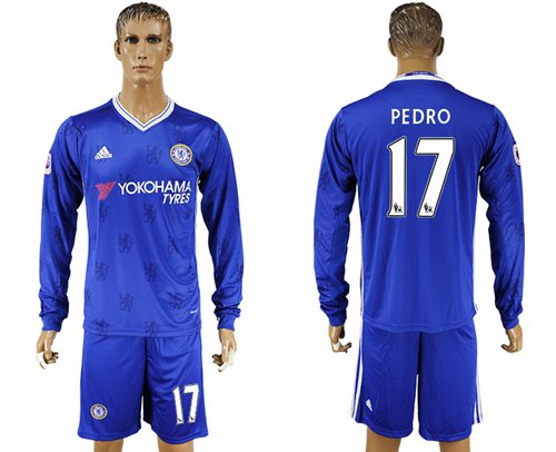Chelsea 17 Pedro Home Long Sleeves Soccer Club Jersey