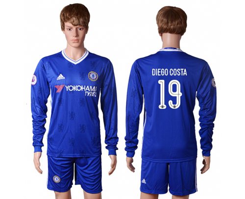 Chelsea 19 Diego Costa UEFA Champions Home Long Sleeves Soccer Club Jersey