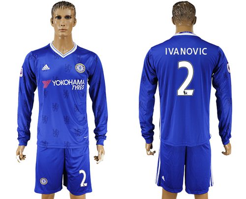 Chelsea 2 Ivanovic Home Long Sleeves Soccer Club Jersey
