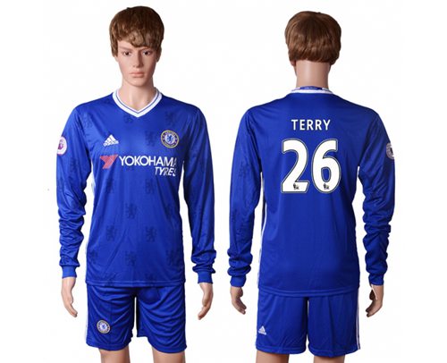 Chelsea 26 Terry Home Long Sleeves Soccer Club Jersey