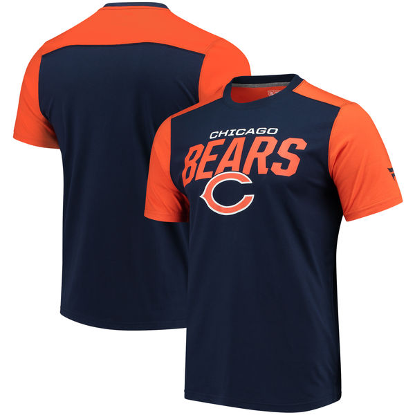 Chicago Bears NFL Pro Line by Fanatics Branded Iconic Color Blocked T Shirt Navy Orange