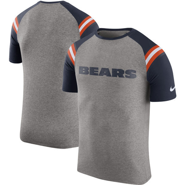 Chicago Bears  Enzyme Shoulder Stripe Raglan T Shirt Heathered Gray