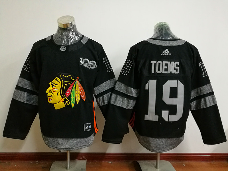 Chicago Blackhawks 19 Jonathan Toews Authentic Black 1917-2017 100th Anniversary NHL Jersey