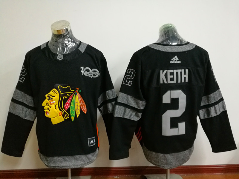 Chicago Blackhawks 2 Duncan Keith Authentic Black 1917-2017 100th Anniversary NHL Jersey