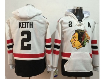 Chicago Blackhawks 2 Duncan Keith White Name and Number Pullover NHL Hoodie