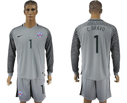 Chile 1 C Bravo Grey Goalkeeper Long Sleeves Soccer Country Jersey