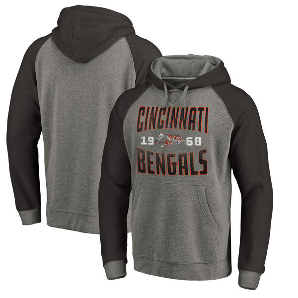 Cincinnati Bengals NFL Pro Line by Fanatics Branded Timeless Collection Antique Stack Tri Blend Raglan Pullover Hoodie Ash