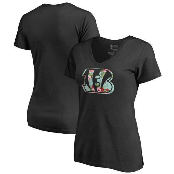 Cincinnati Bengals NFL Pro Line by Fanatics Branded Women's Lovely Plus Size V Neck T Shirt Black