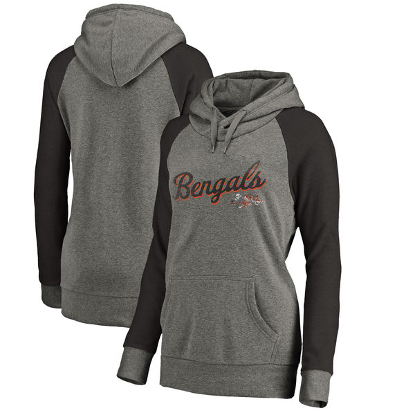 Cincinnati Bengals NFL Pro Line by Fanatics Branded Women's Timeless Collection Rising Script Plus Size Tri Blend Hoodie Ash