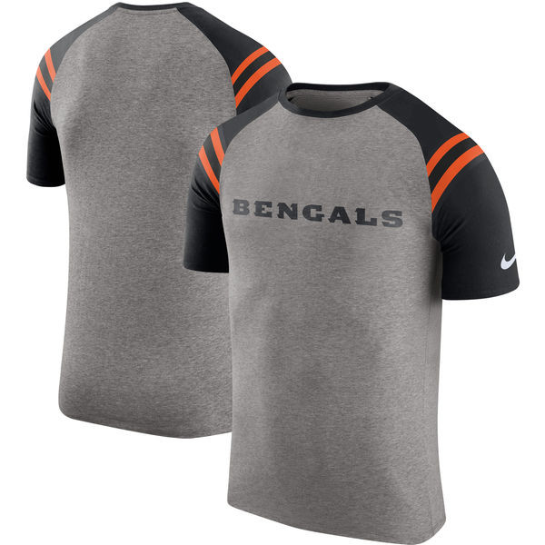 Cincinnati Bengals  Enzyme Shoulder Stripe Raglan T Shirt Heathered Gray