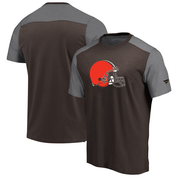 Cleveland Browns NFL Pro Line by Fanatics Branded Iconic Color Block T Shirt BrownHeathered Gray