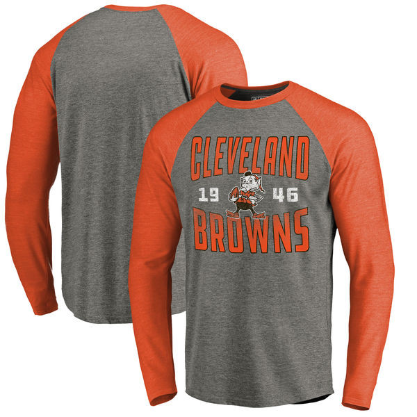 Cleveland Browns NFL Pro Line by Fanatics Branded Timeless Collection Antique Stack Long Sleeve Tri Blend Raglan T Shirt Ash