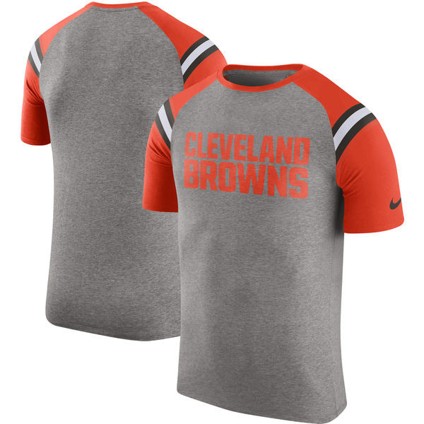 Cleveland Browns  Enzyme Shoulder Stripe Raglan T Shirt Heathered Gray