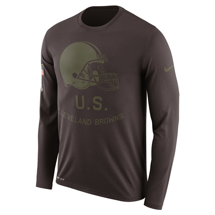 Cleveland Browns  Salute to Service Sideline Legend Performance Long Sleeve T Shirt Brown