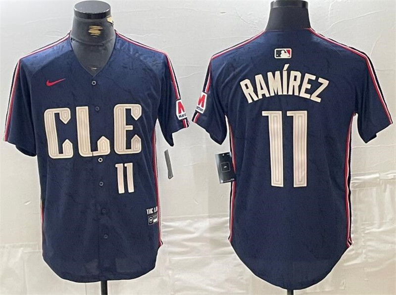 Cleveland Guardians 11 Jose Ramirez Number Navy Nike 2024 City Connect Cool Base Jersey