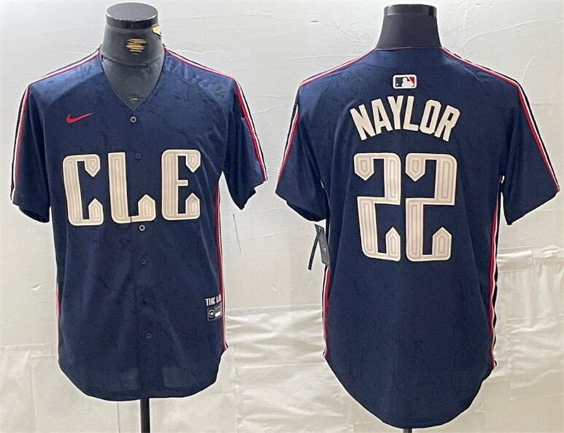 Cleveland Guardians 22 Josh Naylor Navy Nike 2024 City Connect Cool Base Jersey