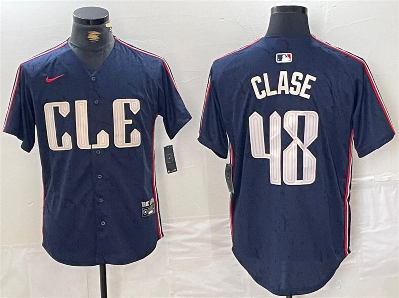 Cleveland Guardians 48 Emmanuel Clase Navy Nike 2024 City Connect Cool Base Jersey