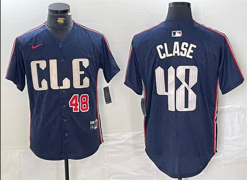 Cleveland Guardians 48 Emmanuel Clase Number Navy Nike 2024 City Connect Cool Base Jersey