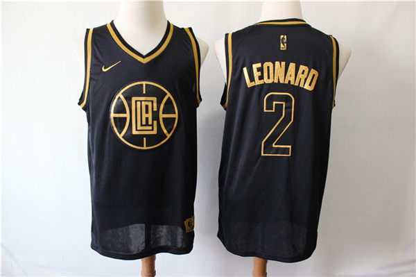 Clippers 2 Kawhi Leonard Black Nike Gold Swingman Jersey