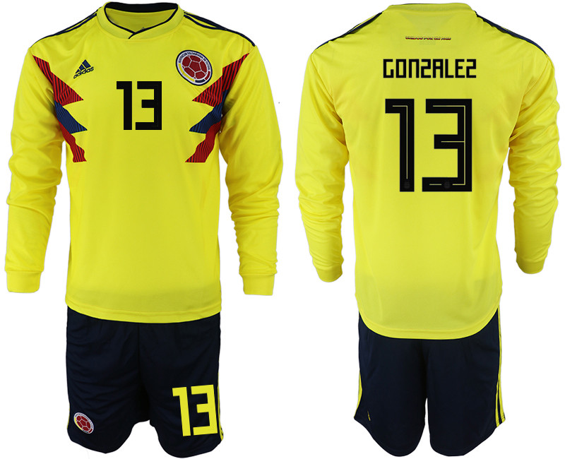 Colombia 13 GONZALEZ Home 2018 FIFA World Cup Long Sleeve Soccer Jersey