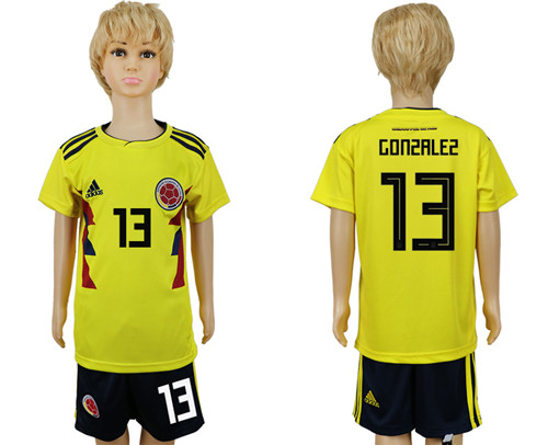 Colombia 13 GONZALEZ Youth 2018 FIFA World Cup Soccer Jersey