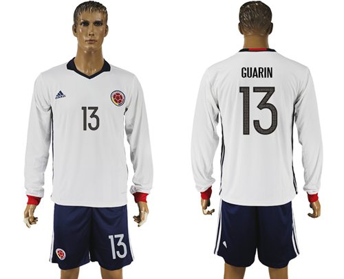 Colombia 13 Guarin Away Long Sleeves Soccer Country Jersey