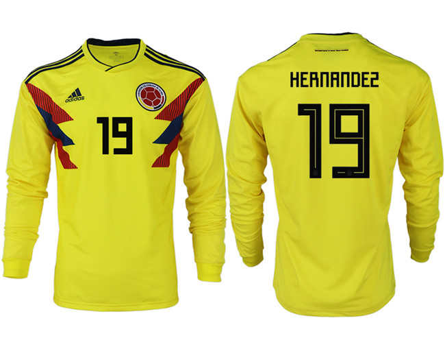 Colombia 19 HERNANDEZ Home 2018 FIFA World Cup Long Sleeve Thailand Soccer Jersey