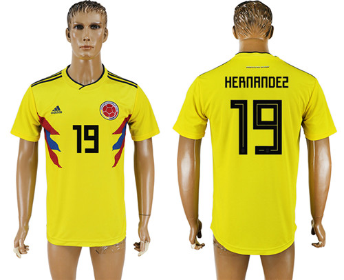 Colombia 19 HERNANDEZ Home 2018 FIFA World Cup Thailand Soccer Jersey