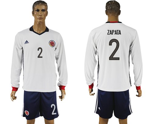 Colombia 2 Zapata Away Long Sleeves Soccer Country Jersey