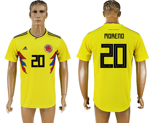 Colombia 20 MORENO Home 2018 FIFA World Cup Thailand Soccer Jersey