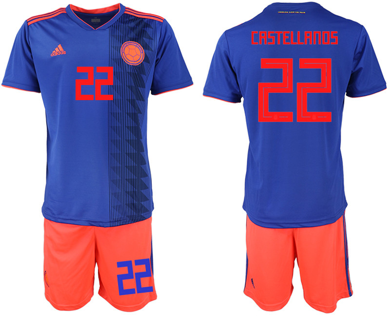 Colombia 22 CASTELLANOS Away 2018 FIFA World Cup Soccer Jersey