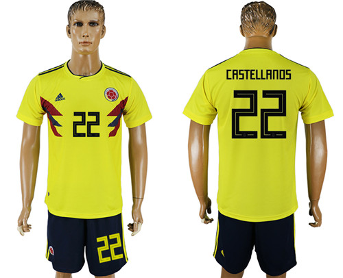 Colombia 22 CASTELLANOS Home 2018 FIFA World Cup Soccer Jersey