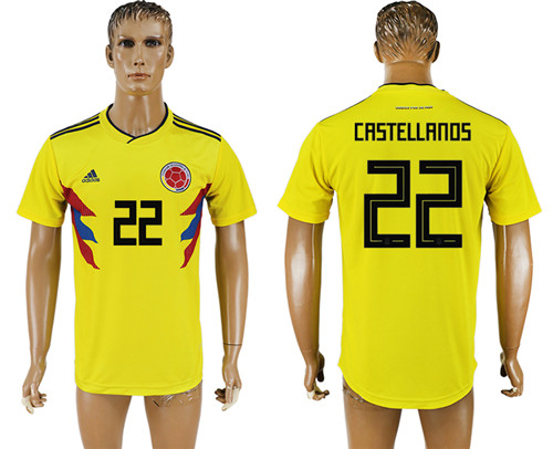 Colombia 22 CASTELLANOS Home 2018 FIFA World Cup Thailand Soccer Jersey