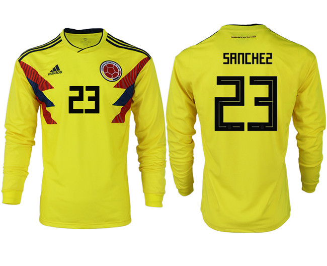 Colombia 23 SANECHEZ Home 2018 FIFA World Cup Long Sleeve Thailand Soccer Jersey