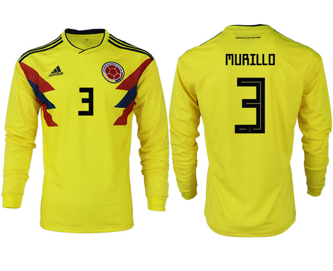 Colombia 3 MURILLO Home 2018 FIFA World Cup Long Sleeve Thailand Soccer Jersey