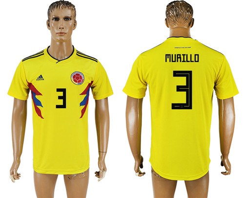 Colombia 3 MURILLO Home 2018 FIFA World Cup Thailand Soccer Jersey