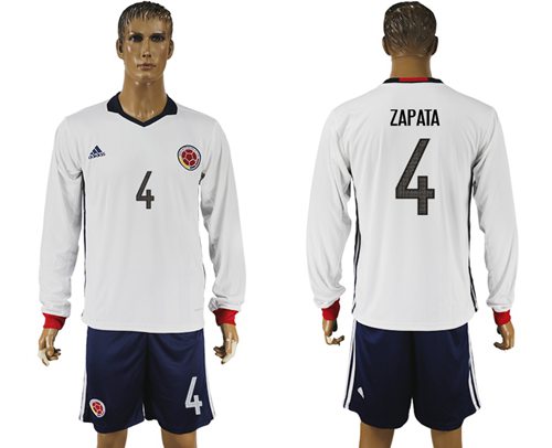 Colombia 4 Zapata Away Long Sleeves Soccer Country Jersey