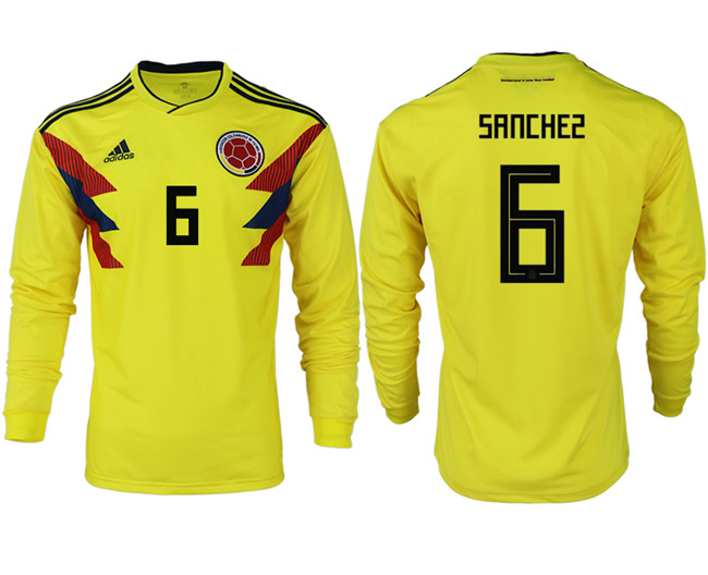 Colombia 6 SANCHEZ Home 2018 FIFA World Cup Long Sleeve Thailand Soccer Jersey