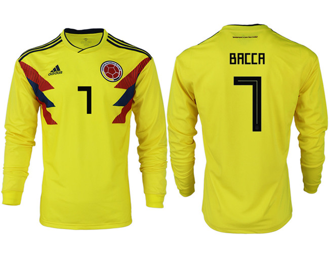 Colombia 7 BACCA Home 2018 FIFA World Cup Long Sleeve Thailand Soccer Jersey