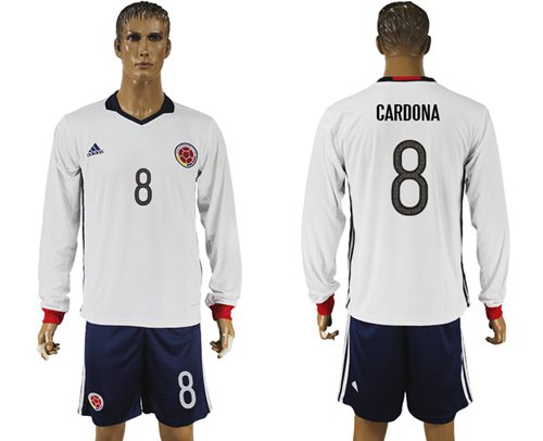 Colombia 8 Cardona Away Long Sleeves Soccer Country Jersey