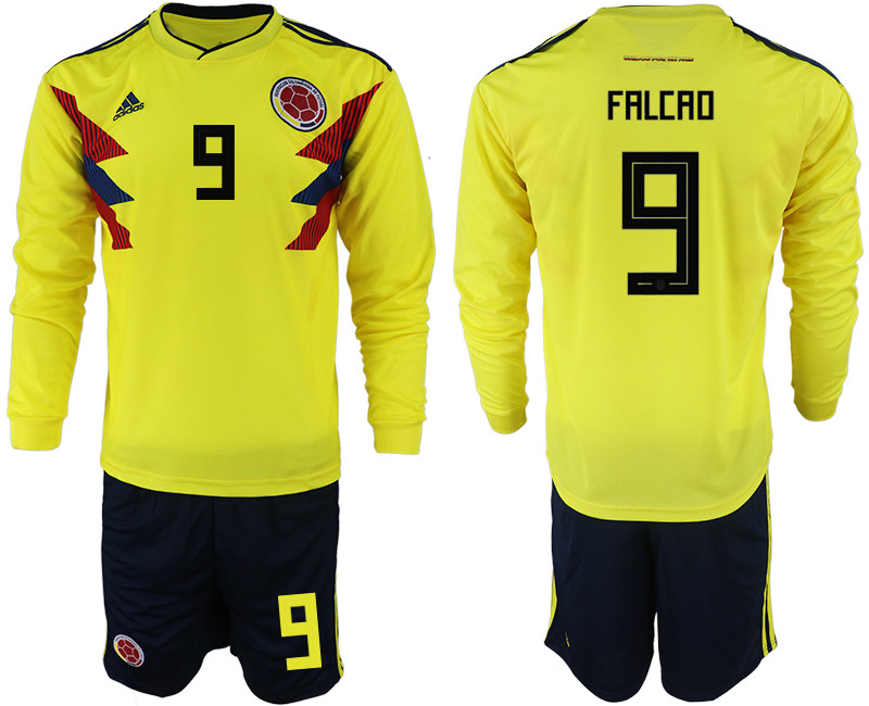 Colombia 9 FALCAO Home 2018 FIFA World Cup Long Sleeve Soccer Jersey