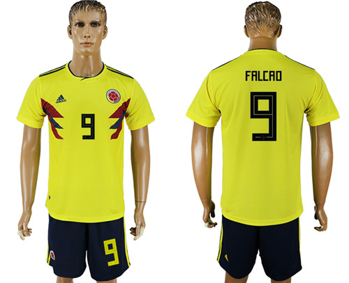 Colombia 9 FALCAO Home 2018 FIFA World Cup Soccer Jersey