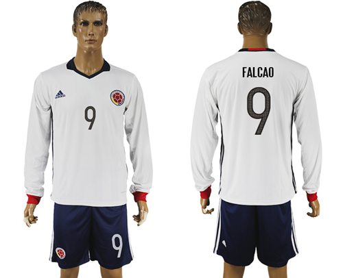 Colombia 9 Falcao Away Long Sleeves Soccer Country Jersey