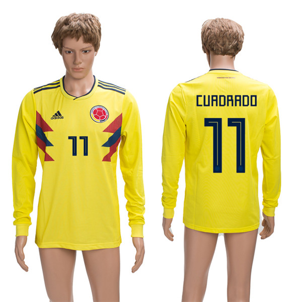 Columbia 11 CUADRADO Home 2018 FIFA World Cup Long Sleeve Thailand Soccer Jersey