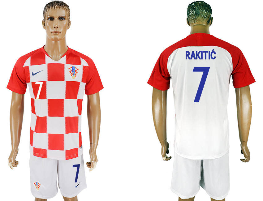 Croatia 7 RAKITIC Home 2018 FIFA World Cup Soccer Jersey
