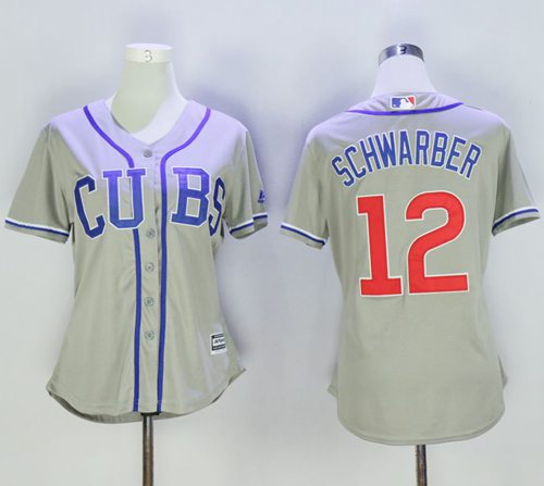 Cubs 12 Kyle Schwarber Grey Women Alternate Road Stitched MLB Jersey