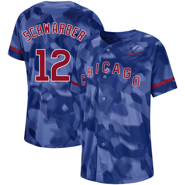 Cubs 12 Kyle Schwarber Royal Camo Fashion Jersey